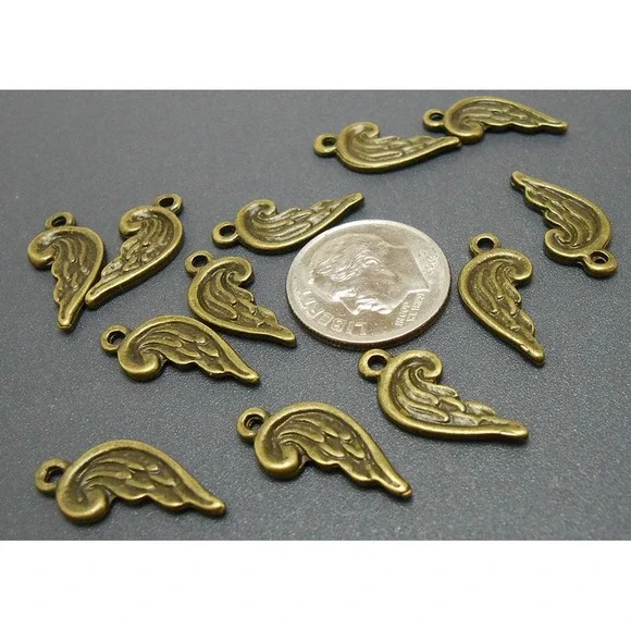 12pcs Angel Wing Charms Bronze Tone Metal, jewelry making supplies - Picture 5 of 6